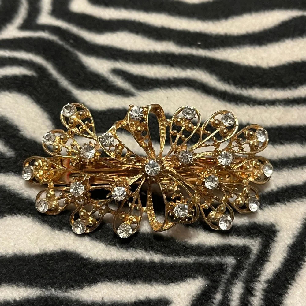 Gold Floral Rhinestone Hair Clip